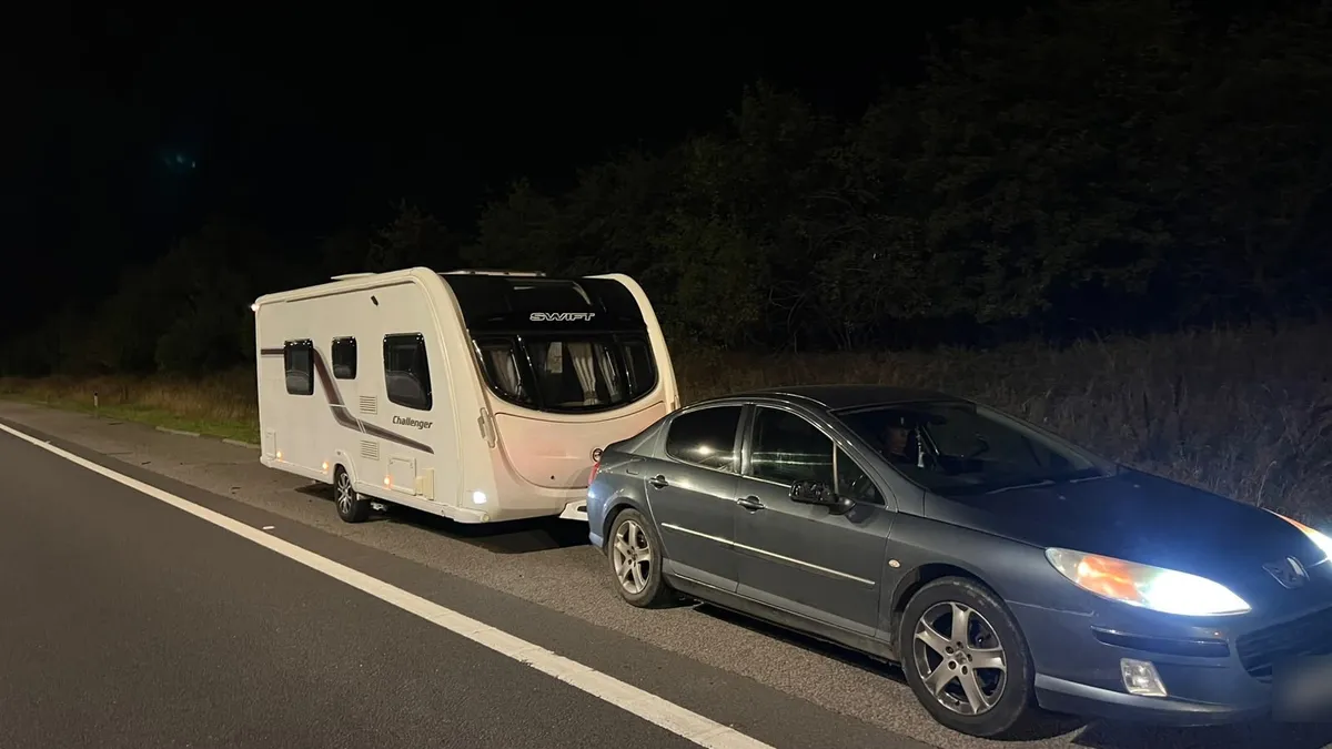 Swift Challenger touring caravan being towed home after purchase